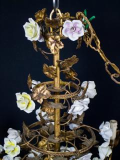 Wonderful Italian Cage Form Chandelier with Colorful Porcelain Flowers - 2242774