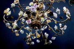 Wonderful Italian Cage Form Chandelier with Colorful Porcelain Flowers - 2242779