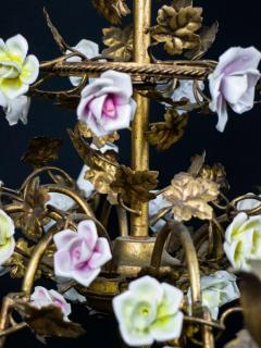 Wonderful Italian Cage Form Chandelier with Colorful Porcelain Flowers - 2242790