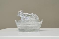 Wonderful Lidded Box with Cow in Glass Mid 20th Century - 4677171