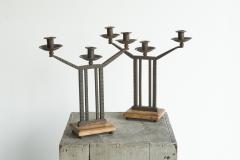 Wonderful Pair of Art Deco Candle Holders in Wrought Iron and Stone 1930s - 4468472