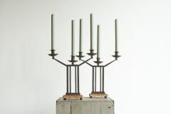 Wonderful Pair of Art Deco Candle Holders in Wrought Iron and Stone 1930s - 4468475