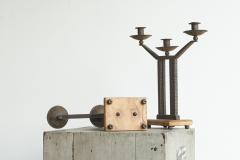 Wonderful Pair of Art Deco Candle Holders in Wrought Iron and Stone 1930s - 4468479