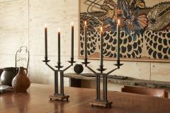 Wonderful Pair of Art Deco Candle Holders in Wrought Iron and Stone 1930s - 4468487