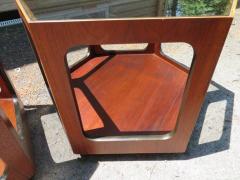 Wonderful Pair of Lane Octagon Glass Walnut Side End Tables Mid Century Modern - 1444772