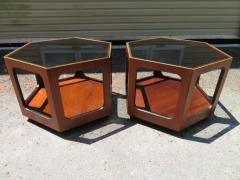 Wonderful Pair of Lane Octagon Glass Walnut Side End Tables Mid Century Modern - 1444773