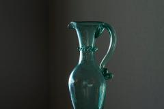Wonderful Sea Green Venetian Style Glass Pitcher in Hand Blown Art Glass - 4608438