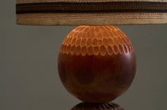Wonderful Table Lamp in Carved Wood with Shade in Woven Jute 1960s - 4803402