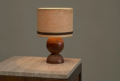 Wonderful Table Lamp in Carved Wood with Shade in Woven Jute 1960s - 4803411