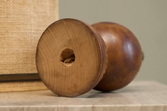 Wonderful Table Lamp in Carved Wood with Shade in Woven Jute 1960s - 4803412