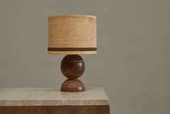 Wonderful Table Lamp in Carved Wood with Shade in Woven Jute 1960s - 4803507
