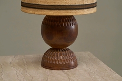Wonderful Table Lamp in Carved Wood with Shade in Woven Jute 1960s - 4803512