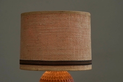 Wonderful Table Lamp in Carved Wood with Shade in Woven Jute 1960s - 4803520