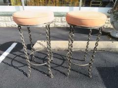 Wonderful Unusual Pair of Chain Link Bar Stools Swivel Top Mid Century Modern - 1494745