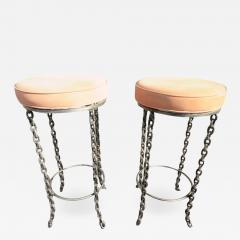 Wonderful Unusual Pair of Chain Link Bar Stools Swivel Top Mid Century Modern - 1496437