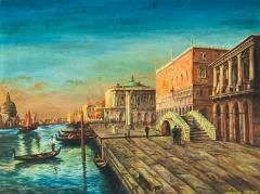 Wood Framed Venices Grand Canal Oil On Canvas Painting - 661511