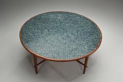 Wood and Ceramic Tile Coffee Table France 1970s - 4386816