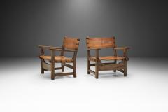 Wood and Cognac Leather Spanish Chairs Europe 1960s - 2496765