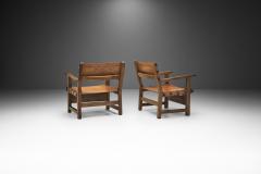 Wood and Cognac Leather Spanish Chairs Europe 1960s - 2496767