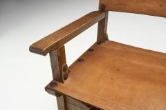 Wood and Cognac Leather Spanish Chairs Europe 1960s - 2496771