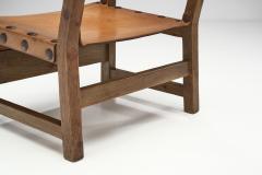 Wood and Cognac Leather Spanish Chairs Europe 1960s - 2496778