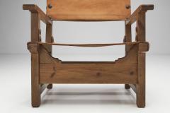 Wood and Cognac Saddle Leather Spanish Chairs Europe 1960s - 2496971