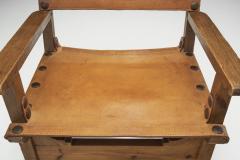 Wood and Cognac Saddle Leather Spanish Chairs Europe 1960s - 2496973