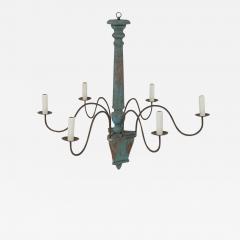 Wood and Iron Teal Painted Italian Chandelier - 3372635