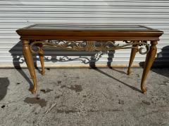 Wood and Wrought Iron Sofa Table With Glass Top - 4474488