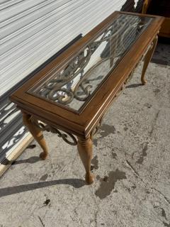 Wood and Wrought Iron Sofa Table With Glass Top - 4474546