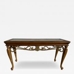 Wood and Wrought Iron Sofa Table With Glass Top - 4475563