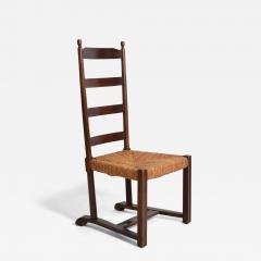 Wood and straw low chair 1950s  - 4689434