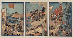 Woodblock Triptych Tenmokuzan Battle by Yoshitora Japan 1888 - 3666132
