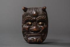 Wooden Carved Box of Otafuku and Oni Good and Evil  - 297010