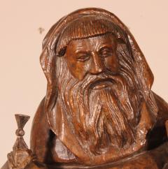 Wooden Statue Of A Monk With A Bible And A Ciborium 16th Century - 3105313