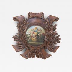 Wooden Wall Plaque with Painted Floral Still Life Inset - 4412493