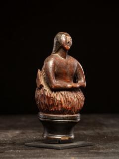 Wooden folk art figure depicting a stylized feminine soul burning in Purgatory - 4755605