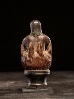 Wooden folk art figure depicting a stylized feminine soul burning in Purgatory - 4755609