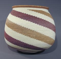 Wounaan Tribal Basket Bold Geometric Spiral Design Mauve Cream Yellow - 483683