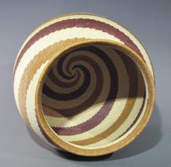Wounaan Tribal Basket Bold Geometric Spiral Design Mauve Cream Yellow - 483684