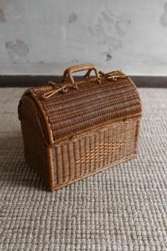 Woven Cane Basket With Double Top Opening And Handles - 3999344