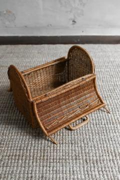 Woven Cane Basket With Double Top Opening And Handles - 3999354