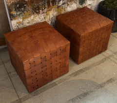 Woven Leather Cube Ottomans - 4181980