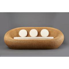 Woven Rattan Oval Shaped Couch 1970s - 1306697