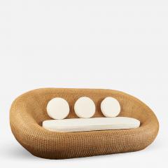 Woven Rattan Oval Shaped Couch 1970s - 1309117