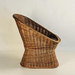 Woven Rattan Wicker Barrel Chair with Shearling Pad - 3686465