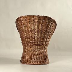 Woven Rattan Wicker Barrel Chair with Shearling Pad - 3686466