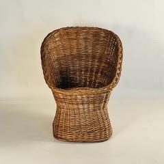 Woven Rattan Wicker Barrel Chair with Shearling Pad - 3686467