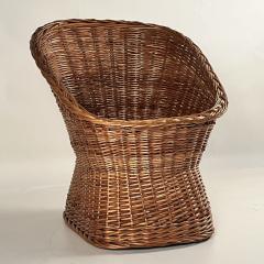 Woven Rattan Wicker Barrel Chair with Shearling Pad - 3686468