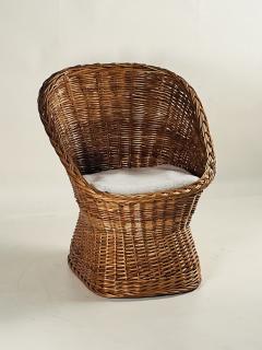 Woven Rattan Wicker Barrel Chair with Shearling Pad - 3686470